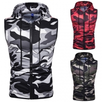 Fashion Camouflage Printed Sleeveless Hooded Men's Top