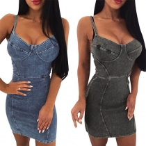 Sexy Backless V-neck Slim Fit Sling Denim Dress