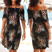 Bohemian Style Short Sleeve Boat Neck Printed Dress