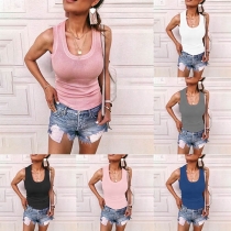 Simple Style Sleeveless Round Neck Solid Color Top