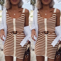 Sexy Backless Contrast Color Striped Sling Dress