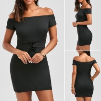 Sexy Off-shoulder Boat Neck Short Sleeve Slim Fit Dress
