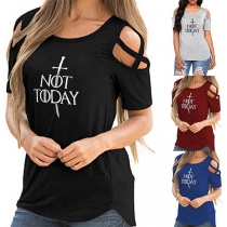 Sexy Off-shoulder Short Sleeve Letters Printed T-shirt 