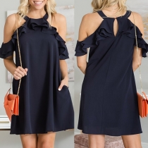 Sexy Off-shoulder Solid Color Ruffle Dress