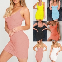 Sexy Backless Solid Color Slim Fit Sling Dress