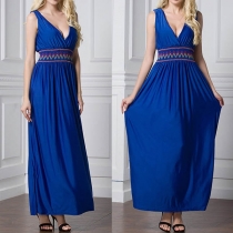 Sexy Backless Deep V-neck Sleeveless High Waist Maxi Dress