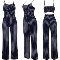 Sexy Backless Strapless High Waist Striped Jumpsuit