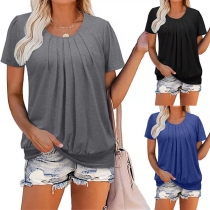 Fashion Solid Color Short Sleeve Loose T-shirt