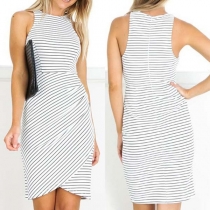 Fashion Sleeveless Round Neck Slim Fit Striped Dress