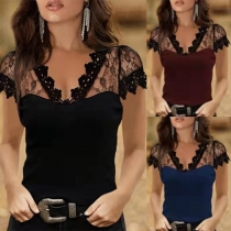 Fashion Lace Spliced Short Sleeve Round Neck Loose T-shirt