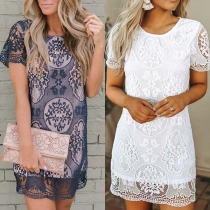 Fashion Short Sleeve Round Neck Lace Dress