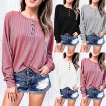 Fashion Solid Color Long Sleeve Round Neck T-Shirt