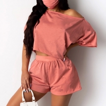 Fashion Solid Color Half Sleeve Crop Top + Shorts Two-piece Set(It falls small)