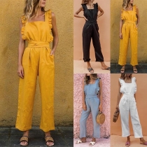 Sexy Square Collar Sleeveless High Waist Jumpsuit
