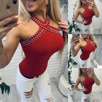 Sexy Off-shoulder Sleeveless Beaded T-Shirt