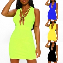 Sexy Hollow Out V-Neck Sleeveless Slim Fit Dress