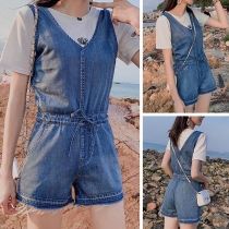 Fashion Sleeveless V-Neck Denim Romper