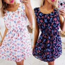 Fashion Sleeveless Round Neck Printed Dress