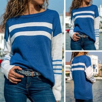 Fashion Contrast Color Long Sleeve Round Neck T-Shirt