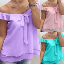 Sexy Off-shoulder Solid Color Bowknot Blouse