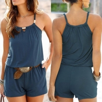 Sexy Backless Solid Color Sling Romper(Without belt)