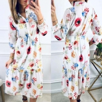 Fashion Long Sleeve Ruffle Hem Printed Dress