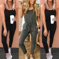 Fashion Backless Drawstring Waist Sling Jumpsuit