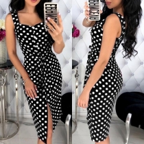 Sexy Slit Hem Slim Fit Dots Printed Sling Dress