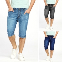 Fashion Middle-waist Men's Knee-length Denim Shorts