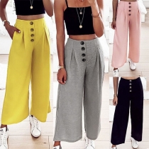 Fashion Solid Color High Waist Wide-leg Pants
