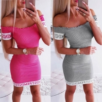 Sexy Boat Neck Letters Printed Slim Fit Dress