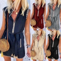 Fashion Sleeveless V-neck Printed Spliced Dress