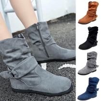 Fashion Solid Color Flat Heel Round Toe Ankle Boots Booties