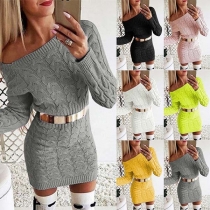 Fashion Solid Color Long Sleeve Slim Fit Sweater Dress