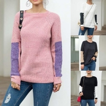 Fashion Round Neck Contrast Color Knit Top