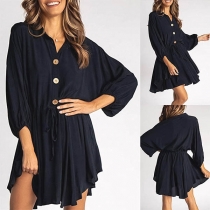 Fashion Solid Color Lantern Sleeve Dress