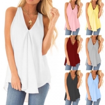 Casual V-Neck Sleeveless Solid Color Loose Top