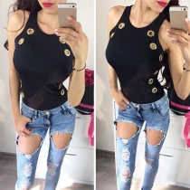 Fashion Round Neck Sleeveless Hollow Out Keyhole Tank Top