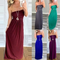 Sexy Strapless High Waist Solid Color Dress