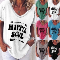 Fashion Short Sleeve V-Neck Letters Printed T-Shirt