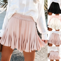Fashion Solid Color High Waist Pleated Hem Skirt