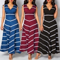 Sexy V-Neck Sleeveless High Waist Striped Dress(It falls small)