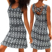 Bohemian Style Sleeveless Round Neck Printed Dress
