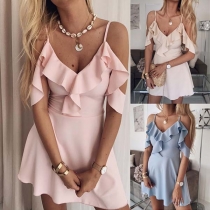 Sexy Off-Shoulder Backless Ruffle Sling Dress