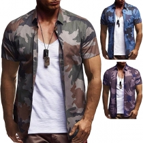 Casual Short Sleeve POLO Collar Camouflage Printed Man's Shirt