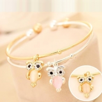 Cute Style Rhinestone Inlaid Owl Pendant Bracelet
