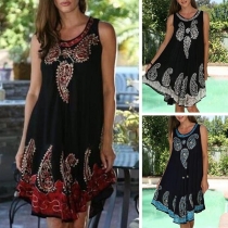 Fashion Sleeveless Round Neck Printed Dress