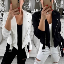 Fashion Lapel Long Sleeve Oblique Zipper Jacket