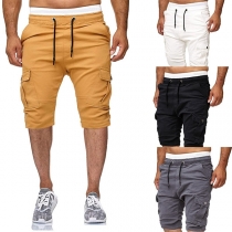 Casual Elastic Waist Side Pocket Men's Knee-length Shorts