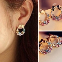 Fashion Bow-Knot Rhinestone Inlaid Wreath Shaped Earrings